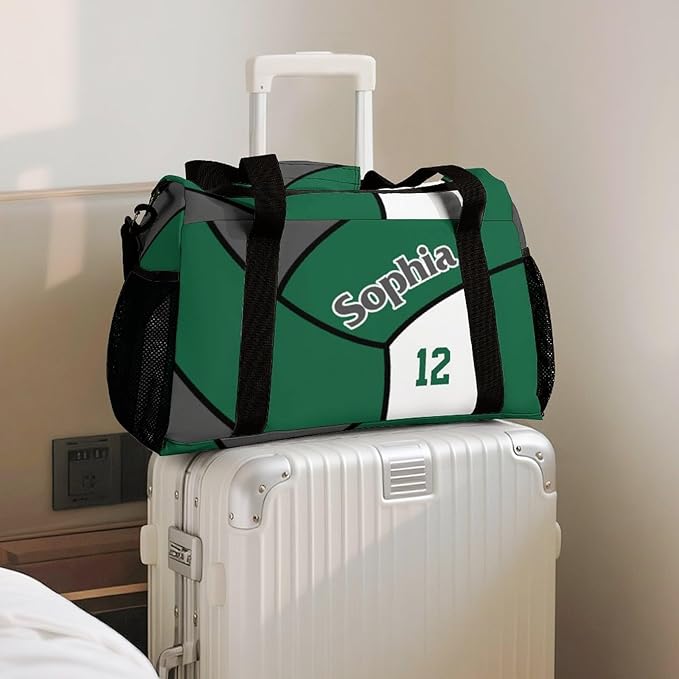 Custom Volleyball Green Duffel Bag with Name Personalized Travel Bags Sport Gym Bag Carry On Weekender Bags for Men Women