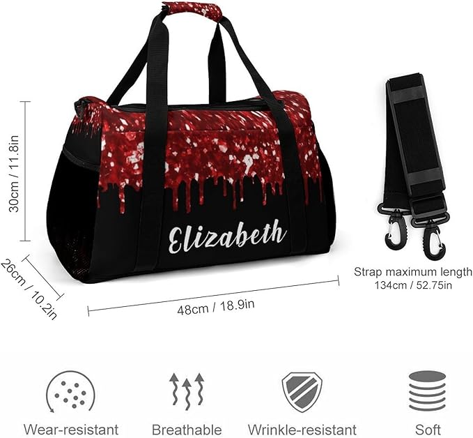 Red Sequin Maroon Black Glitter Print Handheld Crossbody Travel Bag Customized Duffel Bags with Adjustable Shoulder Strap for Shoes Travel Bag Personalized Gift