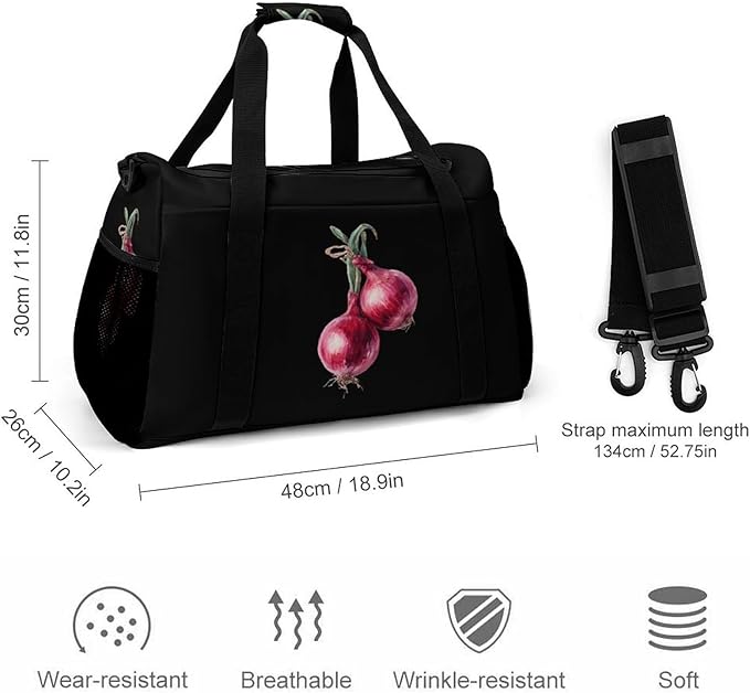 Red Onions Duffle Bag Gym Bag for Workout Travel Tote with Detachable Straps