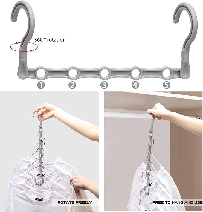 4 Pack Closet Organizers and Storage, College Dorm Room Essentials for Girls Guys, Stronger Space Saving Hangers Clothes Hanger with 5 Holes Closet Storage for Heavy Clothes, Magic Home Organization