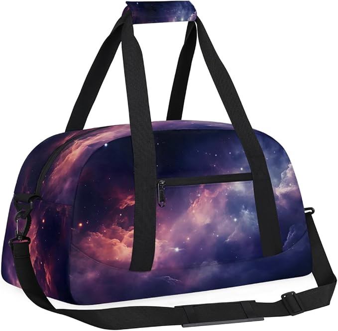 Purple Pink Nebula Sports Duffel Bags, Water-Resistant Gym Duffle Bag for Men Women, Lightweight Weekender Overnight Bag for Fitness, Workout, Travel