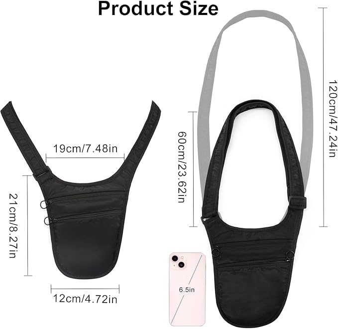 Long Keeper Money Belt for Travel Anti-Theft Crossbody Passport Holder for Women Men Hidden Slim Neck Wallet Under Clothes (Black)