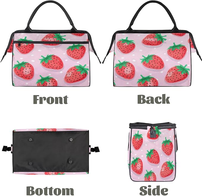 Travel Duffel Bag, Cute Strawberry Pattern Waterproof Sports Gym Duffle Bag, Large Capacity Weekender Carry On Overnight Bags for Women Men