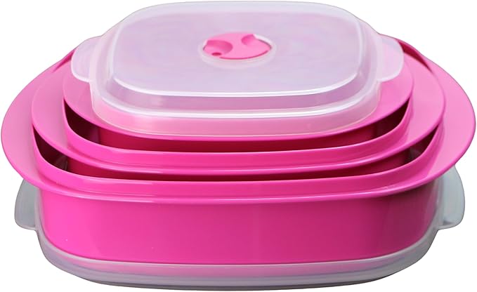 Reston Lloyd Calypso Basics Microwave Cookware, Steamer and Storage Set, Magenta, Multiple Sizes, 6-Piece