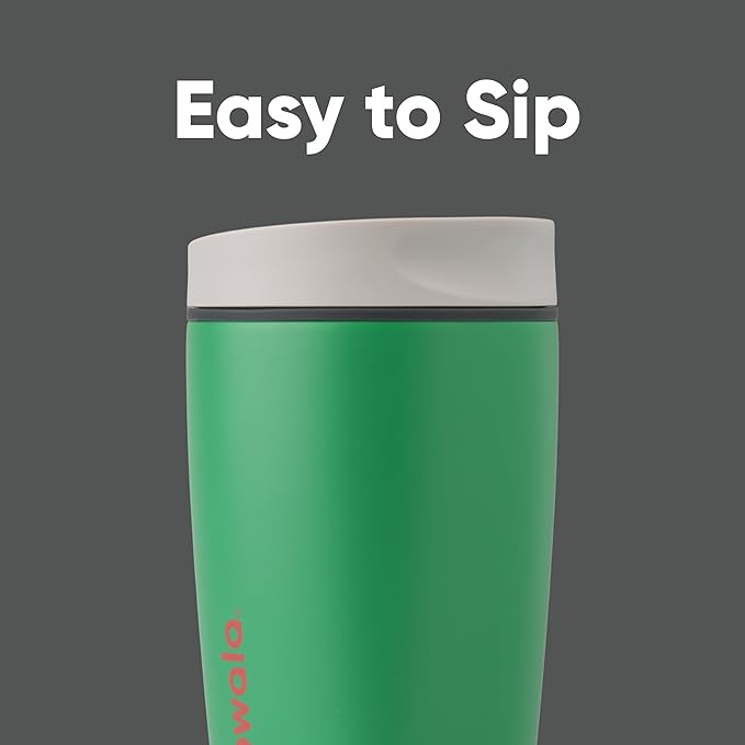 Owala SmoothSip Slider Insulated Stainless Steel Coffee Tumbler, Reusable Iced Coffee Cup, Hot Coffee Travel Mug, BPA Free 12 oz, Grey/Green (Sour Apple)
