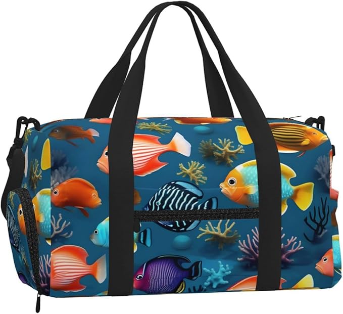 Submarine reef fish Print Gym Bag with Shoe Compartment for Women Men, 17.7in Sports Duffle Weekender Tote, Overnight Travel Duffel Bag Carry On
