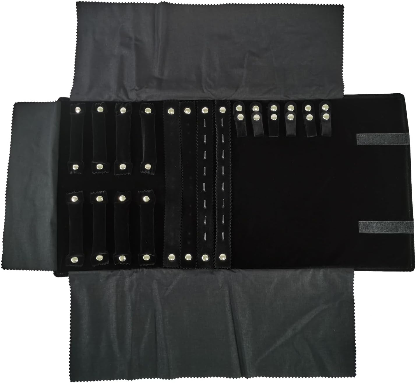 Velvet Travel Jewelry Case Roll Bag Organizer for Necklace Bracelet Earrings Ring (Black) (Black(4+2+2+6))