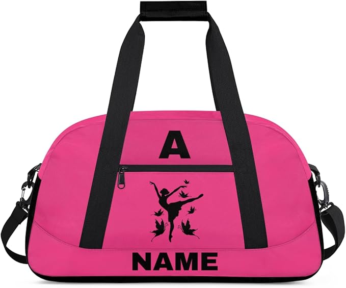 Personalize-Kids-Sports-Duffel-Bags With Custom Name Text Carry-On Overnight Travel Gym Lightweight Dance Pattern Sports Bags For Girls Boys Kids,Red 1