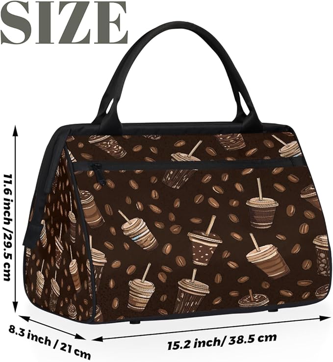 Travel Duffel Bag, Coffee Cup Beans Waterproof Sports Gym Duffle Bag, Large Capacity Weekender Carry On Overnight Bags for Women Men