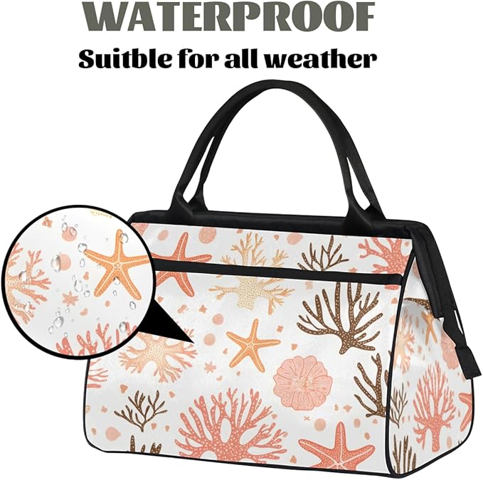 Nautical Starfish Coral Design Overnight Weekender Bag for Women Men Travel Duffel Bags Waterproof Luggage Carry on Sports Yoga Gym Bag