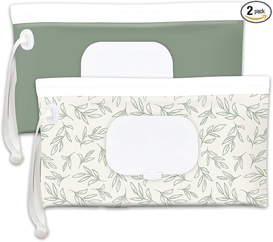 Baby wipes dispenser，portable baby wipes holder for outdoor, Refillable baby wipes container, on the go wet wipe pouch for travel, resuable wipes dispenser for hiking (sage)