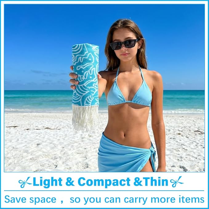 Thin Turkish Beach Towel Lightweight Soft Cotton Extra Large XL Oversized Sand Free Sandproof Absorbent Quick Dry Towels Cloud Bath Pool Travel Compact Essentials Accessories for Adult Gifts