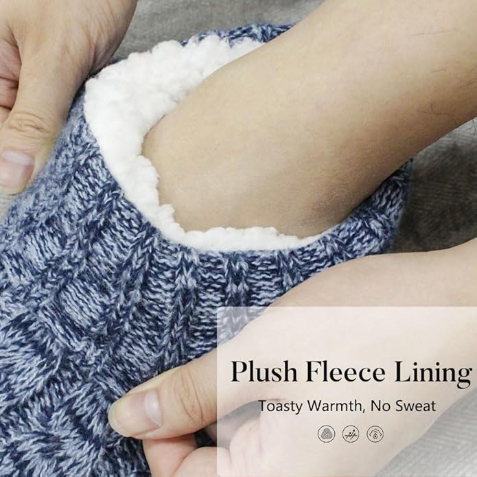 Mens Fuzzy Slipper Socks Soft Cozy Thick House Indoor Boot Sock Shoes with Anti-Skid Bottom Soles