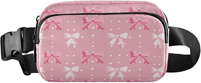 Cute Pink Bows Polka Dots Fanny Pack for Women Men Water Resistant Fashion Waist Packs with Adjustable Strap Belt Bag for Travel Workout Jogging Hiking 21220632