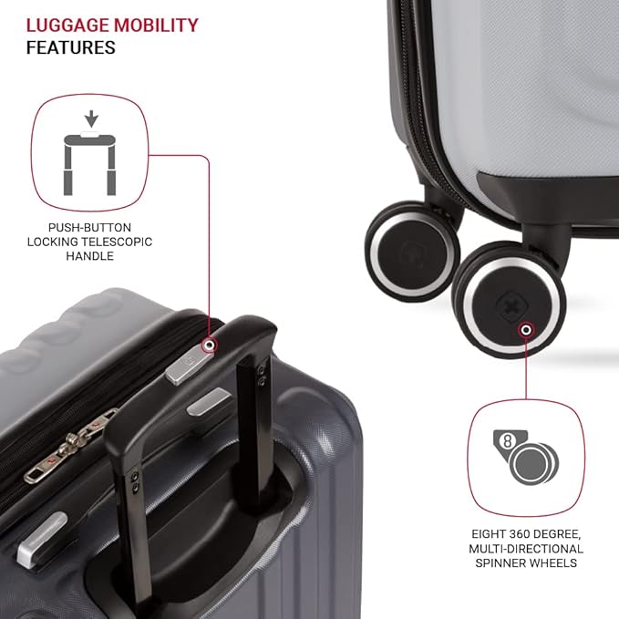 SwissGear Duet Expandable Luggage, Hard Shell Medium Luggage with Spinner Wheels