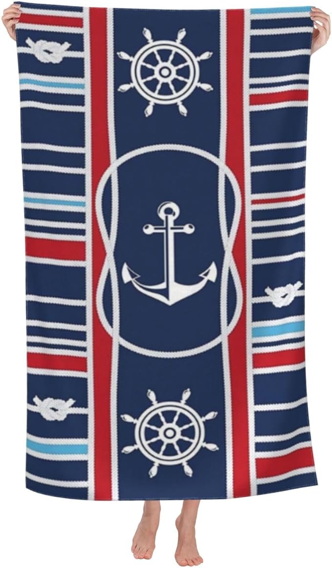 Cute Anchor Beach Towel for Men/Adults, Personalized Microfiber Beach Towels Bulk, Quick Dry Beach Towel for Pool, Lightweight Bath Towels Oversized Clearance 40"x 70"