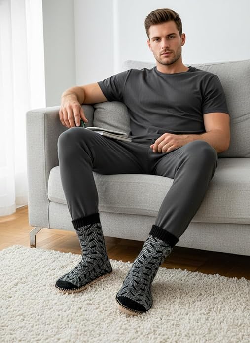 Cozylook Mens Slipper Socks Fleece Lined Non-slip Soles, Winter Soft Thick Cozy Home Boots, Warm Fuzzy House Shoes Indoor