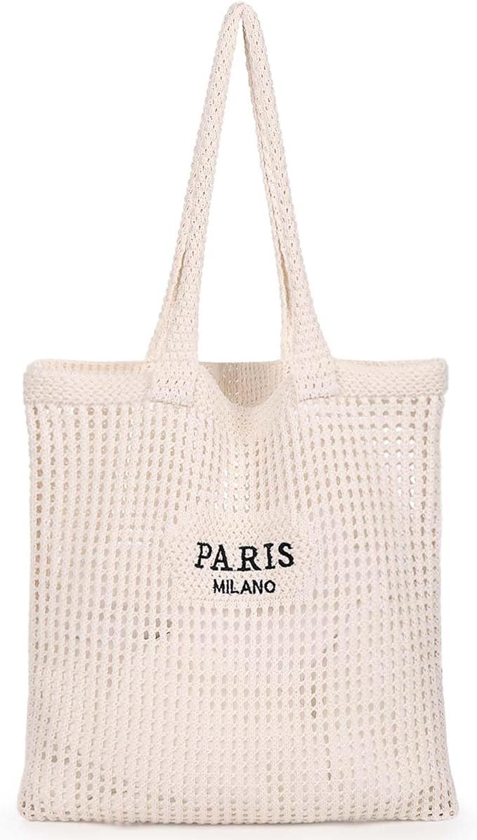 Sightor Crochet Tote Bag, Mesh Beach Bag Knit Summer Hobo Bag Vacation Boho Tote Bag for Women