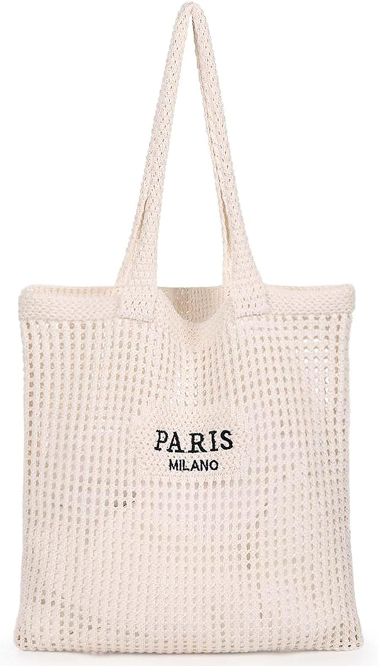 Sightor Crochet Tote Bag, Mesh Beach Bag Knit Summer Hobo Bag Vacation Boho Tote Bag for Women