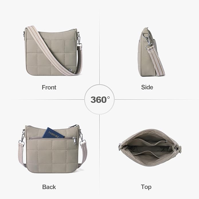 Anti Theft Crossbody Bags for Women,Quilted Puffer Travel Purses Shoulder Hobo Bag Handbag with Guitar Strap