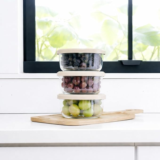 DURA LIVING 12-Piece Glass Food Storage Containers Set (6 Containers + 6 BPA-Free Lids) | 2-Cup, Leakproof | Microwave, Freezer, Oven & Dishwasher Safe | Ideal for Meal Prep & Pantry Organization