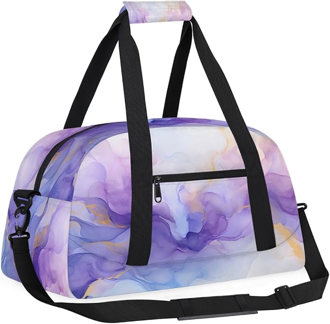 Purple Blue Gold Marbles Sports Duffel Bags, Water-Resistant Gym Duffle Bag for Men Women, Lightweight Weekender Overnight Bag for Fitness, Workout, Travel