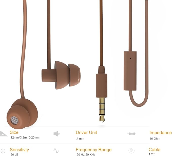 MAXROCK Sleeping Headphones, in-Ear Soundproof Earplug Soft Earbuds with Mic Noise Cancelling Sleep Earphones for Side Sleeper, Insomnia, Snoring, Air Travel, Bedtime Listening (Coffee)