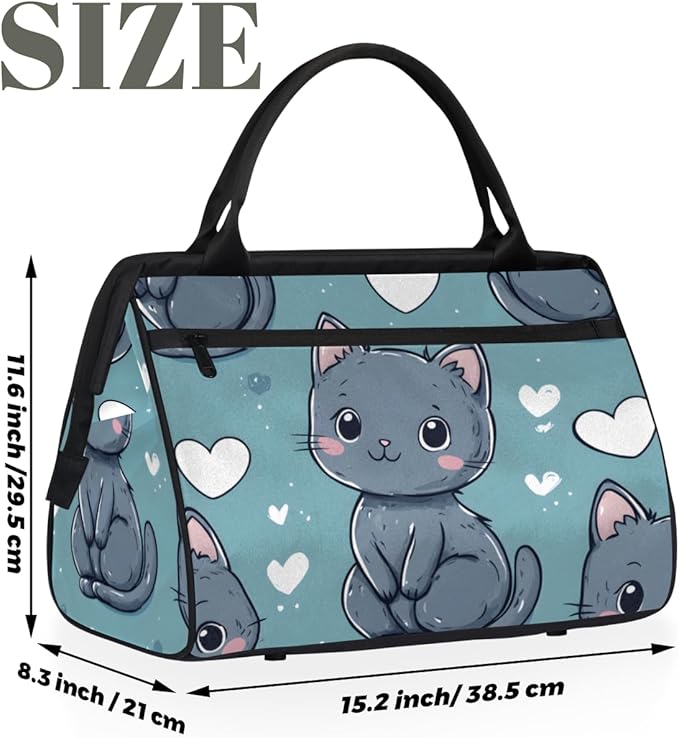 Cute Cat Pattern Overnight Weekender Bag for Women Men Travel Duffel Bags Waterproof Luggage Carry on Sports Yoga Gym Bag