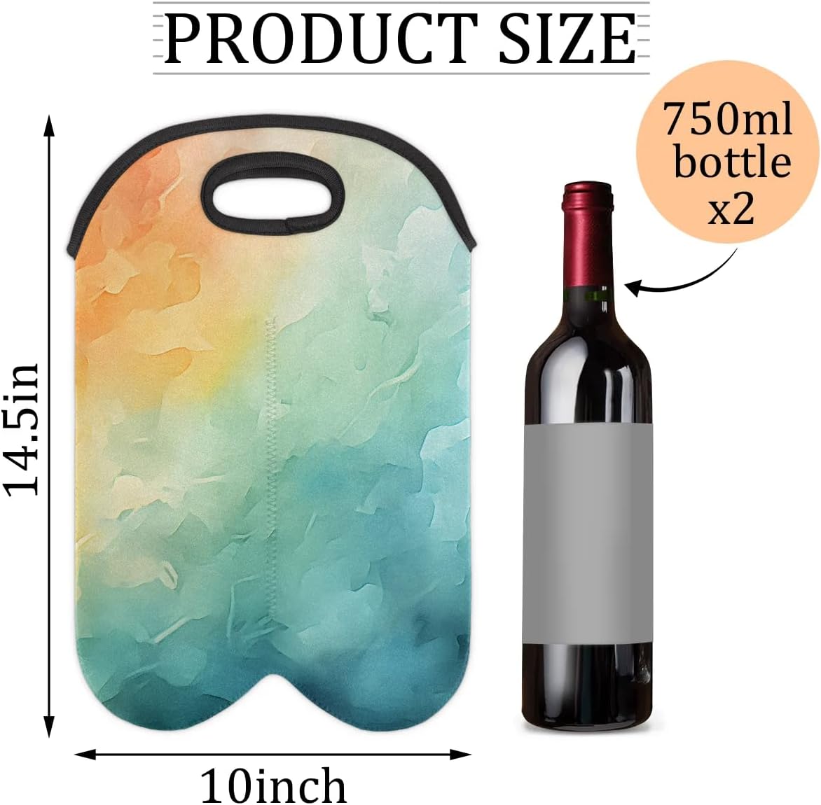 Wine Carrier Tote Bag - 2 Bottle Neoprene Insulated Holder with Soft Grip Handle, Perfect for Travel, Picnic, Gifting
