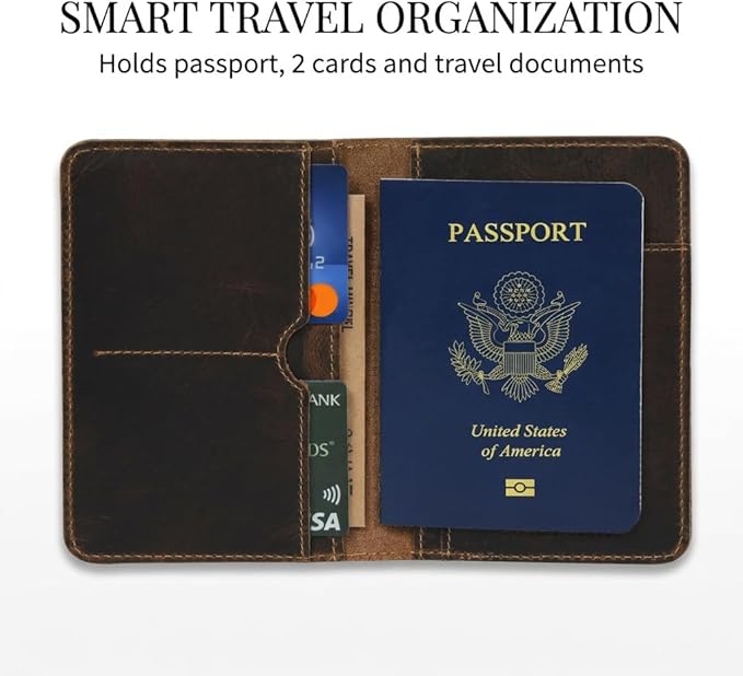 Rustique Leather Passport Holder Collection - Handmade Travel Wallet & Organizer - Full Grain Crazy Horse Leather Covers for Men & Women (Multiple Styles) (Document Organizer - Smoky Bourbon)