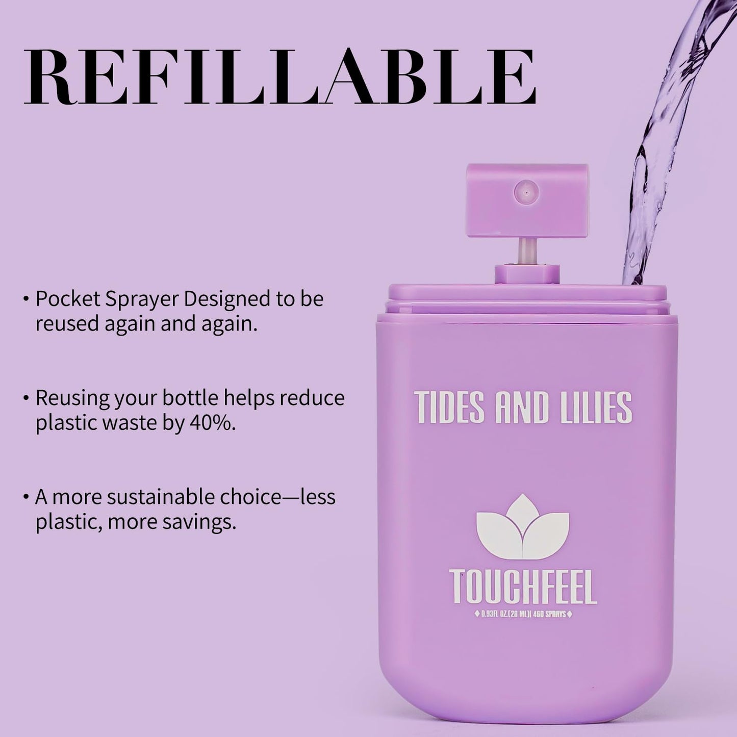 Power Mist Hand Sanitizer Spray, Scented Hydrating Hand Sanitizers Travel Size Refillable, Pocket Portable 3-Pack (Tides and Lilies) 0.93Fl Oz 460-Sprays Each