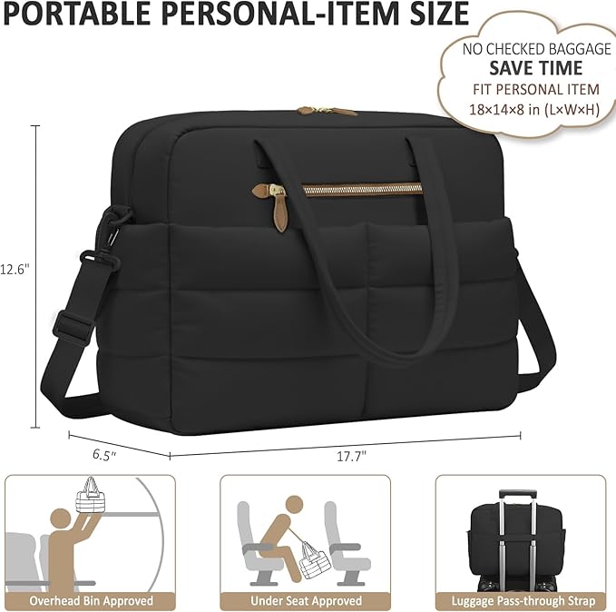 Travel Duffel Bags, Personal Item Travel Bag, Weekender Bags for Women Men Workout Duffle Gym Overnight Bag Foldable Lightweight Tote Carry On Hospital Bag, Black