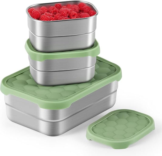 Stainless Steel Snack Containers for Kids | Easy Open Leak Proof Small Food Containers with Silicone Lids - Perfect Metal Toddler Lunch Box for Daycare and School (8oz)