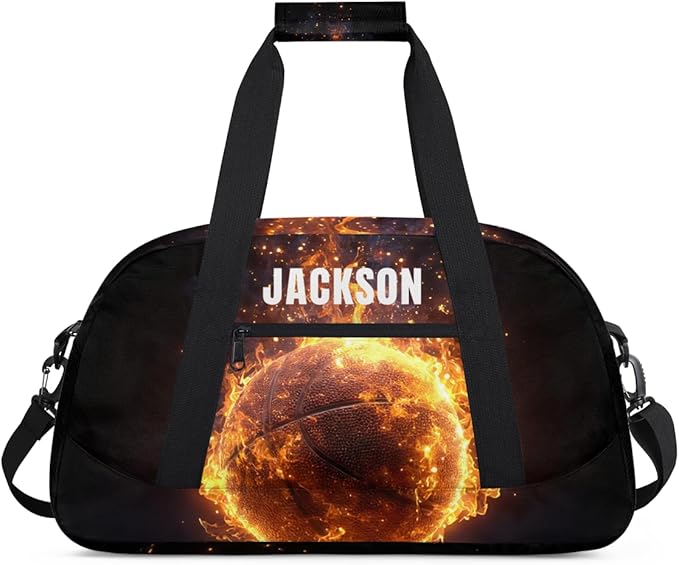 Custom Flame Basketball Gym Duffel for Kids Boys,Personalized Duffel Bag Overnight Bags for Travel Weekender Practice