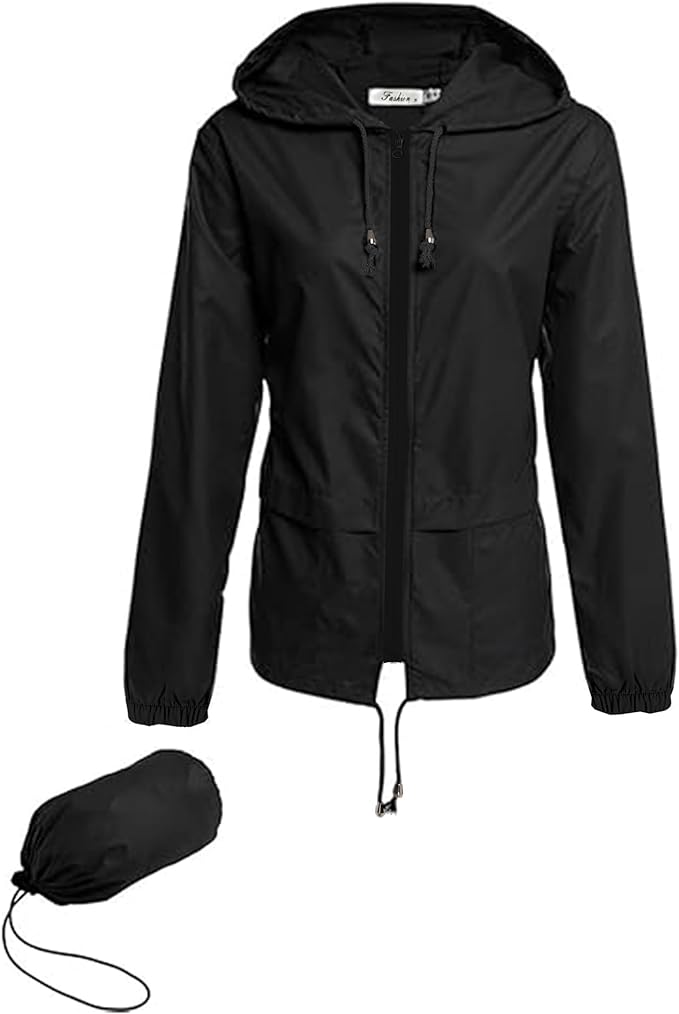 Hount Women's Lightweight Hooded Raincoat Waterproof Packable Active Outdoor Rain Jacket (S-3XL)