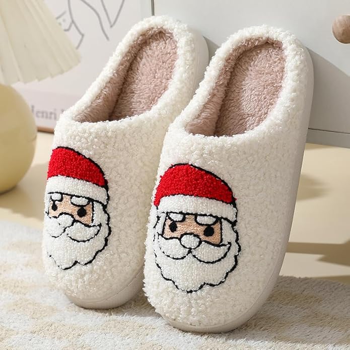 Unisex Xmas Elk Shoes Santa Reindeer Cute Strawberry Cartoon Christmas Tree Pink Bow Memory Foam Soft Plush House Slippers Indoor/Outdoor