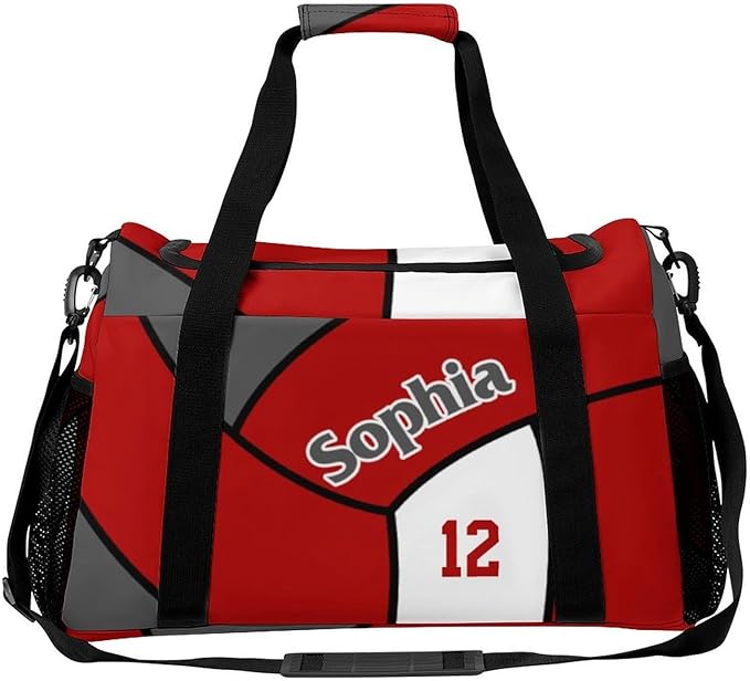 Custom Volleyball Red Duffel Bag with Name Personalized Travel Bags Sport Gym Bag Carry On Weekender Bags for Men Women