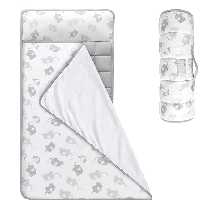 Moonsea Nap Mat for Toddlers Elephant with Pillow Blanket, Lightweight Perfect for Toddlers Preschool, Daycare, Travel Sleeping Bag Boys Girls, 21" x 50" Fit on a Standard Cot