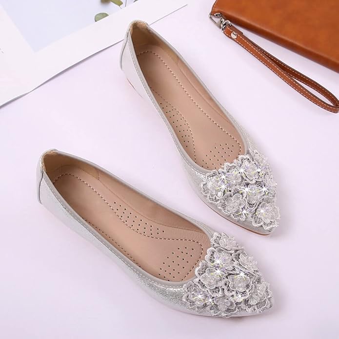 KUNWFNIX Women Ballet Flats Rhinestone Wedding Ballerina Shoes Foldable Sparkly Comfort Slip on Flat Shoes