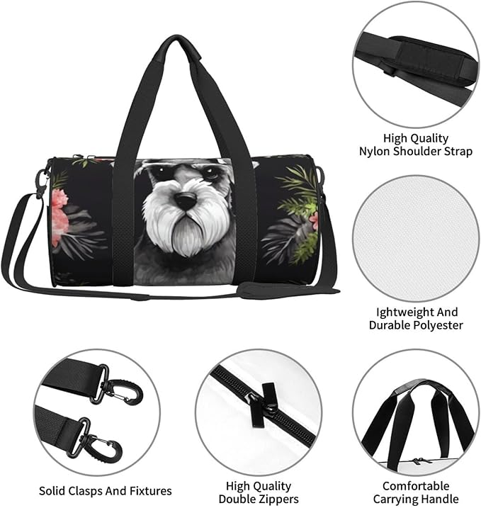 Travel Duffel Bag Lightweight Carry On Weekender Overnight Bags Schnauzer Sports Tote Gym Backpack with Adjustable Strap Hospital Bags Foldable Luggage Bag for Women Men