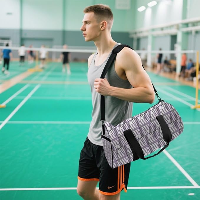 Classic Geometric Motif Easy Clean Gym Duffle Bag For Men Women Oxford Tote Bags Adjustable Shoulder Strap, Convertible Carry Backpack Goth Gym Bag For Weekend Ballet Accessories Women