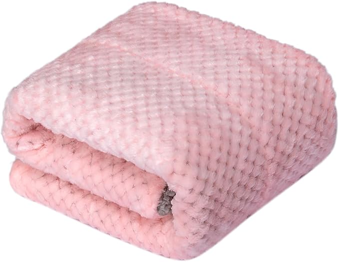 Fuzzy Sherpa Reversible Blanket for Baby, Soft Warm Cozy Coral Fleece Toddler, Infant or Newborn Reversible Blanket for Crib, Stroller, Travel, 30”×40”, Baby Pink