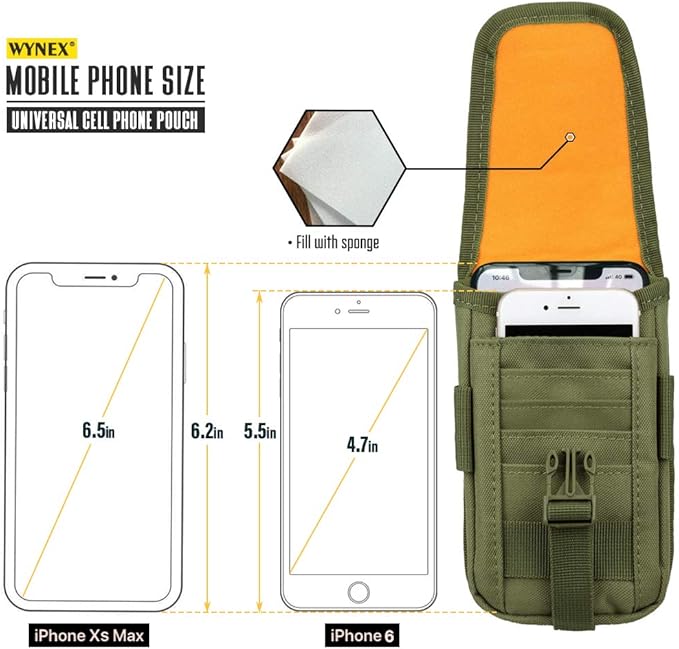 WYNEX Tactical Phone Pouch Molle,Smartphone Holster Bag EDC Utility Cellphone Lock Card Holder Organizer Fit for Waist Belt Case Include Tactical Gear Clip and U.S.A Patch
