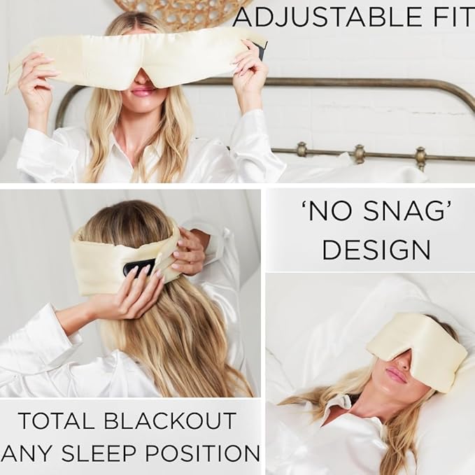 QUIET COVE Plush 3D Contoured Silk Sleep Mask - Total Blackout, 100% Silk 22 Momme, Foam Eye Cups Do Not Crush Eyelashes, Luxe Cloud Filling, Side Sleeping Comfort (Limited Edition Moonlight Yellow)