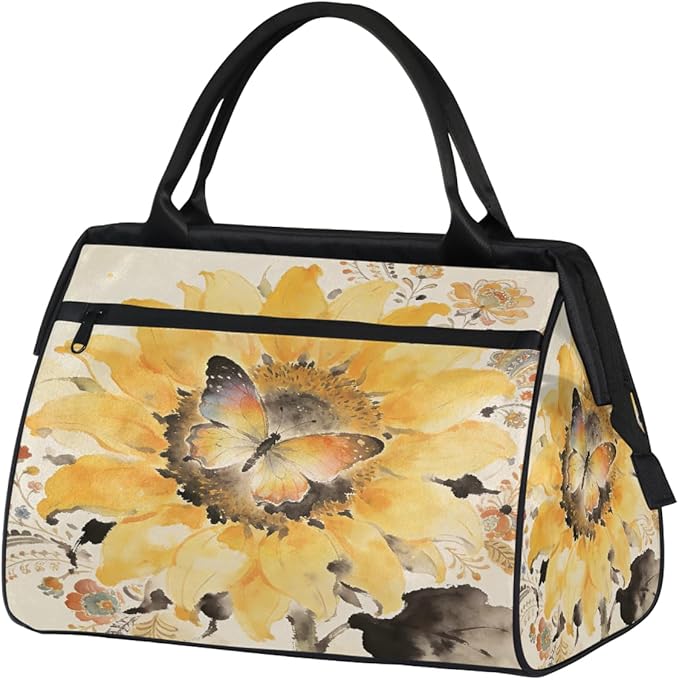 Travel Gym Carrying Bag - Boho Watercolor Sunflower Overnight Weekender Bag for Women Men Girls - Shoulder Large Capacity Tote Bag for Travel, Yoga, School,Mommy Hospital Bag for Labor and Delivery