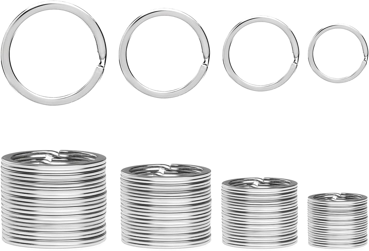 40 Pack Key Ring Keychain Mix 4 Sizes Silver Metal Flat Split Key Chains Rings for Home Car Dog Tag Office Lanyards Keys Attachment