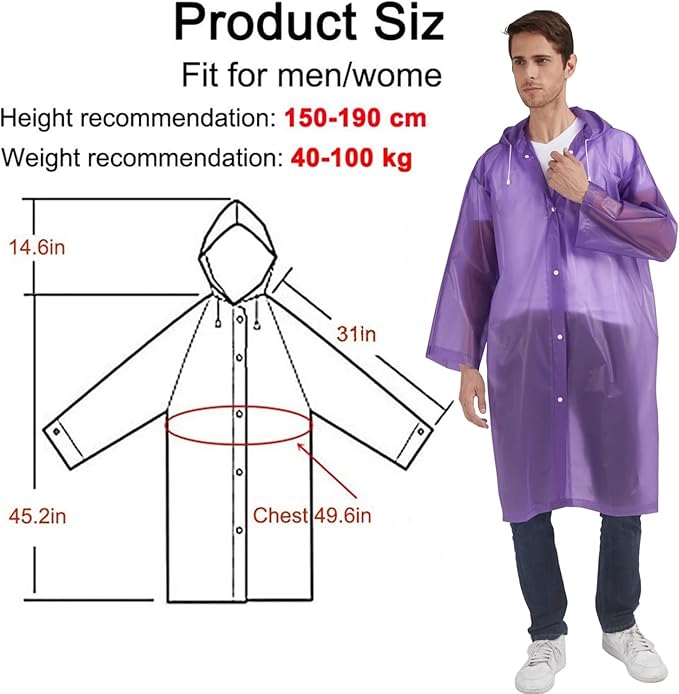 Rain Ponchos Raincoats for Adults Women, Reusable Rain Jacket Coats with Hood for Family Disney Park Travel 2 Pack