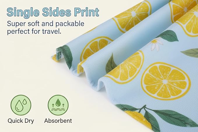 LIVILAN Blue Lemon Beach Towels, 30 x 60 Oversized Absorbent Thin Soft Blanket Towel, Lightweight Quick Dry and Sand Free Bath Pool Towel as Gifts for Kids Adults