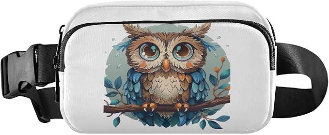 Kawaii Owl Sitting in Branches Fanny Pack for Women Men Water Resistant Fashion Waist Packs with Adjustable Strap Belt Bag for Travel Workout Jogging Hiking 21218801
