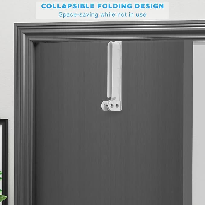 FYY Over The Door Hooks Hanger, 2 Pack Collapsible Folding Over The Door Organizer Rack Space Saving Hanging Storage Hanger for Clothes, Coats, Towels for Bedroom Bathroom White
